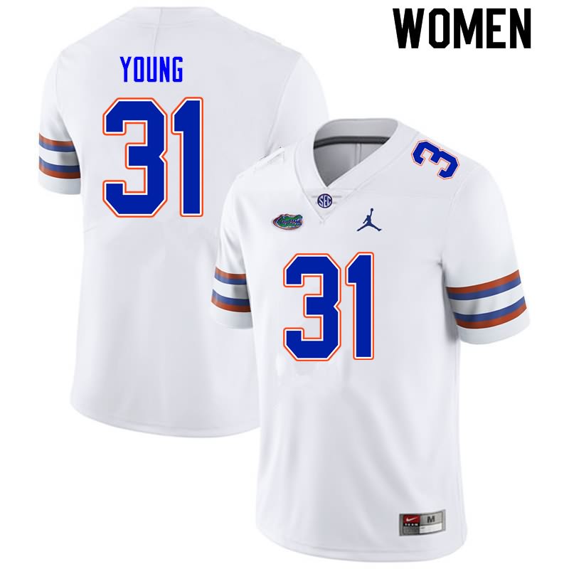 Women's NCAA Florida Gators Jordan Young #31 Stitched Authentic Nike White College Football Jersey JRH7365AS